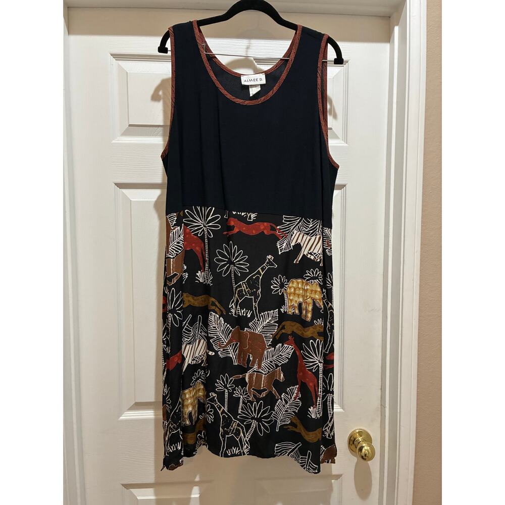 Aimee D. Women's Safari Print Sleeveless Dress w/Button Up Top XL VTG